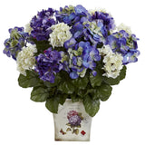 Blue Purple White Hydrangea W/Floral Planter Home Decor 19" Tall Hydrangea