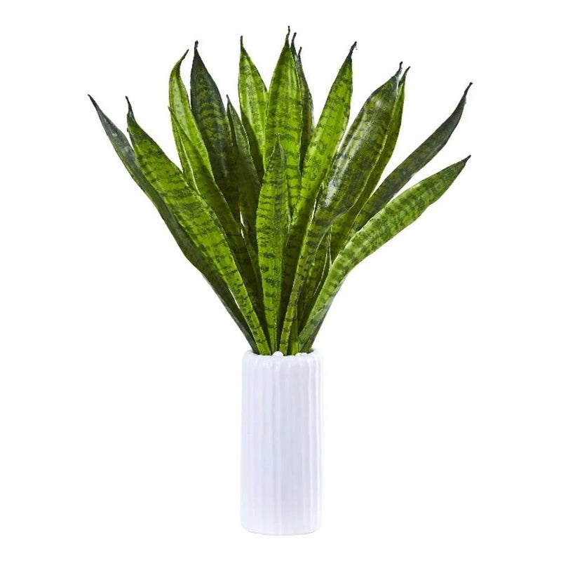 Nearly Natural 22" Sansevieria Artificial Plant in White Vase in Green Green Plant