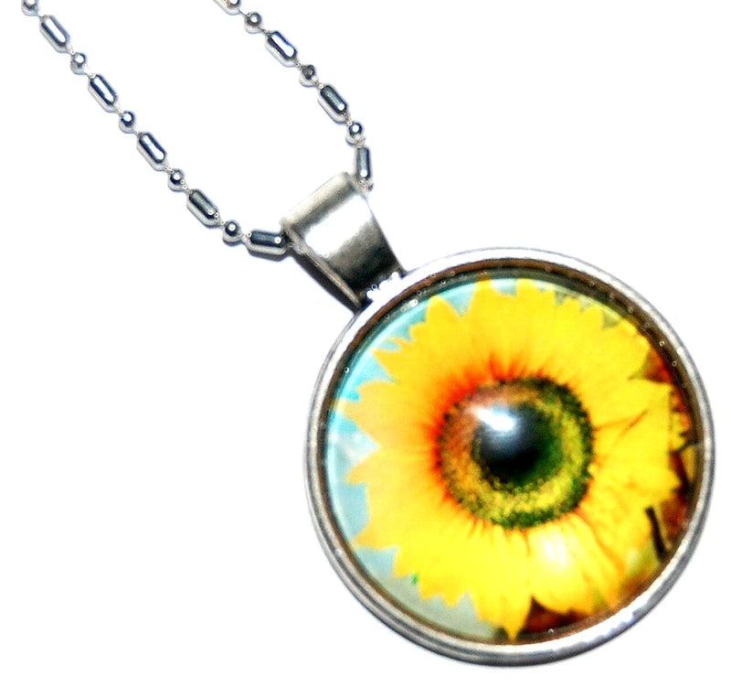 GLASS SUNFLOWER PENDANT NECKLACE USA MADE Bamboo Chain #L3A USA Seller! Sunflower
