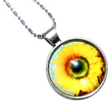 GLASS SUNFLOWER PENDANT NECKLACE USA MADE Bamboo Chain #L3A USA Seller! Sunflower