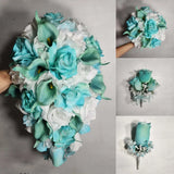 Aqua Tiffany White Rose Calla Lily Bridal Wedding Bouquet Accessories Bouquet