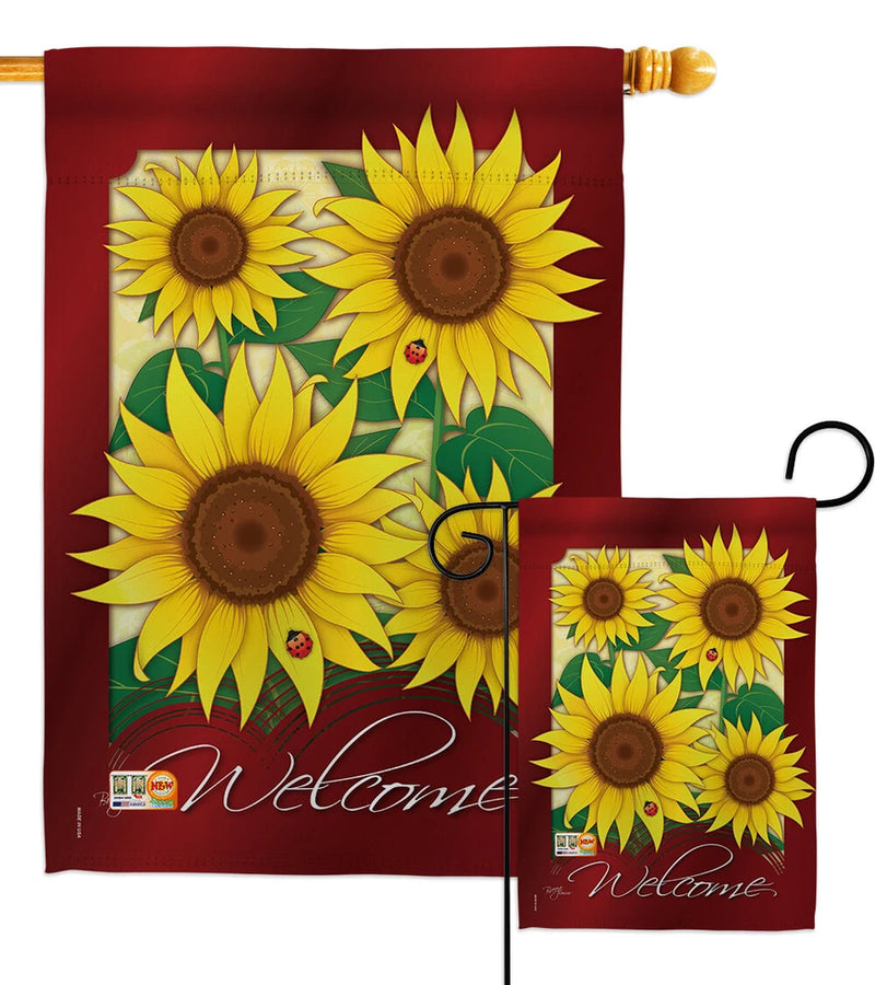 Welcome Sunflower Garden Flag Floral Nature Blossom Ladybug Bouquet House Banner Sunflower