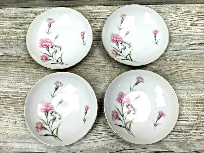 Vintage Royal Court China Pink Carnation - (4) Fruit / Sauce Bowls 5-1/2" Carnation
