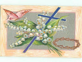 Pre-Linen Easter BEAUTIFUL PINK BUTTERFLY WITH LILY OF VALLEY FLOWERS AB4235 Lily