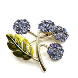 1960s MONET Violet Rhinestone Green Enamel Blooming Hydrangea Flower Brooch Pin Hydrangea