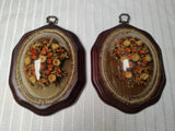 Pair Of VTG Wall Art Dried Floral Bouquet Under Clear Dome Botanical Flowers Dried Flower