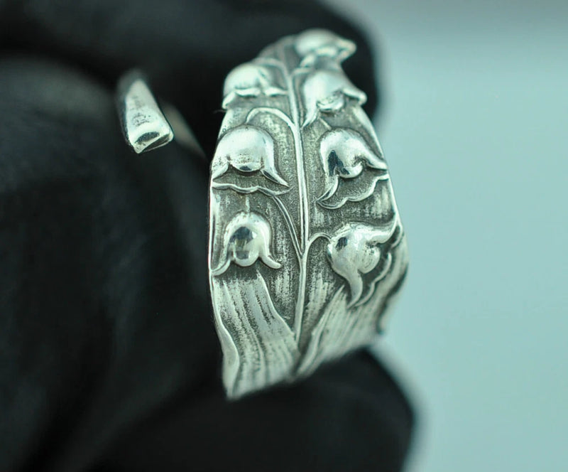 Dainty 925 Sterling Silver Lily of The Valley Flower Floral Spoon Ring Lily
