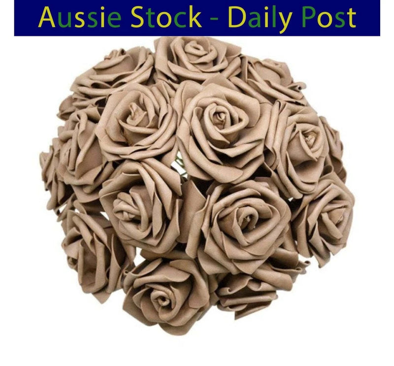 Brown 7cm Foam Flowers Rose Stems Artificial Wedding Bride Bouquet 20pcs Bouquet