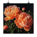 Orange Peonies Flower Art Print, Orange Flower Painting, Flower DŽcor 06 Peony