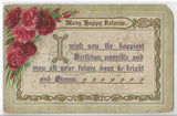 Vtg Postcard - Birthday - Many Happy Returns - Poem w/Red & Pink Carnations Carnation