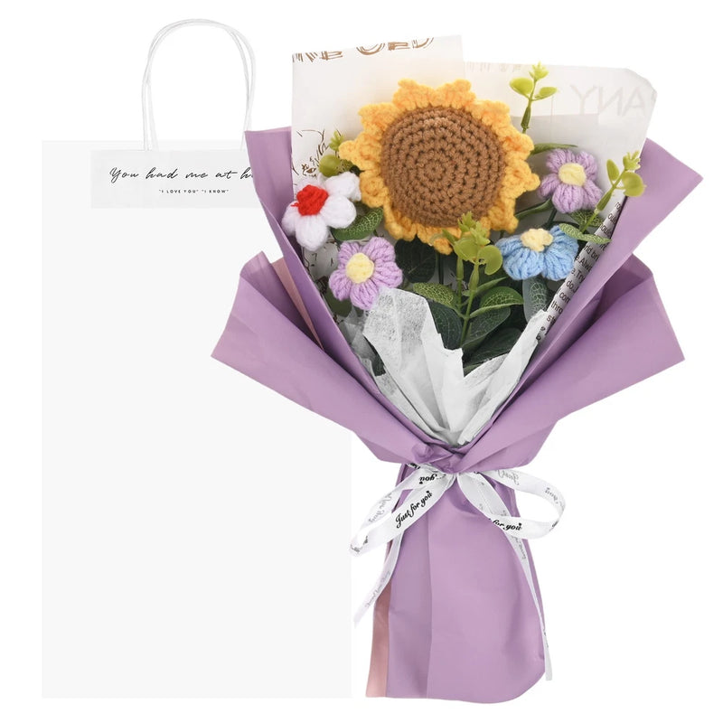 Crochet Flowers Bouquet Sunflower with Gift Bag for Gifts [Purple] Bouquet