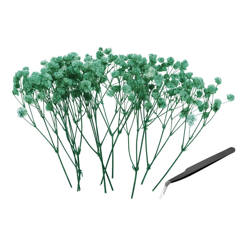 30 Pcs Dried Gypsophila Flower 4" Light Blue Pressed Flowers with Tweezer Dried Flower