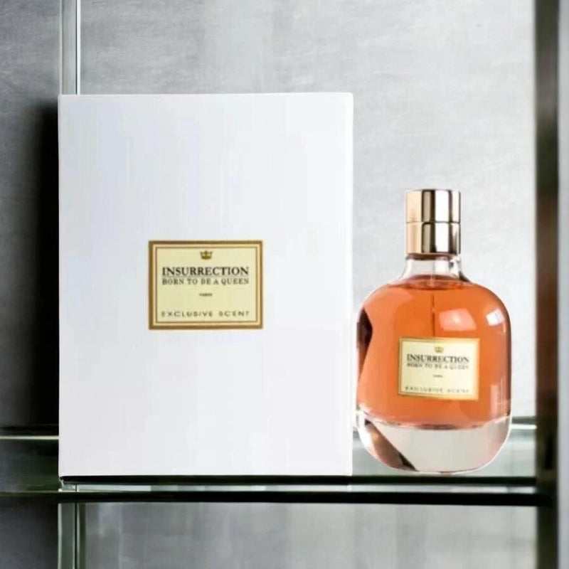 Insurrection Born To Be A Queen eau de parfum, amber bottle with gold cap and box