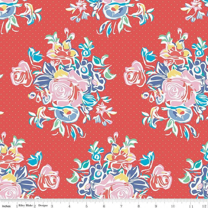 Always In Season  Cotton Fabric Riley Blake Floral Red  By the Yard Flowering Plants