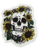 2-1/4" Skull Sunflowers Sticker Yellow Flower Print Skeleton Summer Punk Boho Sunflower