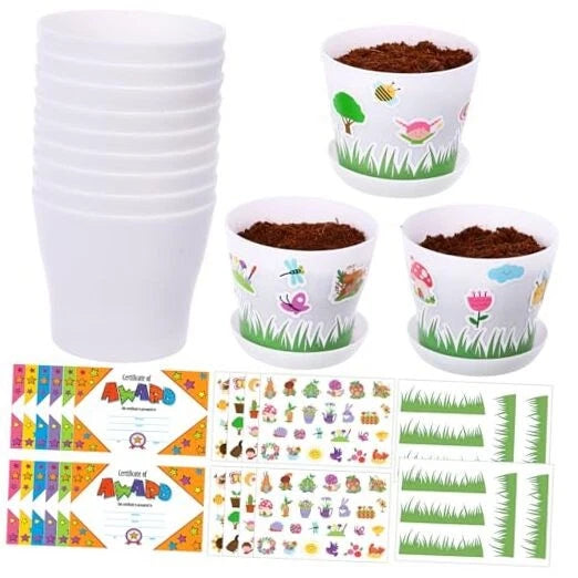 12 Pack Garden Pot Craft Kit 4 Inch DIY Spring Crafts for Kids Bulk Plastic Garden Plants