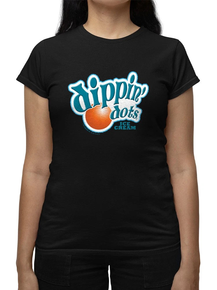 Black women's graphic T-shirt with Dippin' Dots logo print