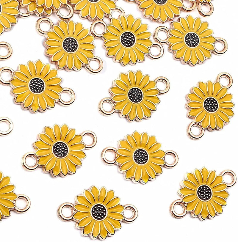 Enamel Sunflower Charms Flower Pendants Gold Connector Jewelry Finding 20mm 3pcs Sunflower