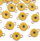 Enamel Sunflower Charms Flower Pendants Gold Connector Jewelry Finding 20mm 3pcs Sunflower