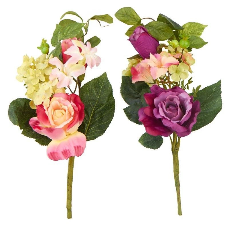 2 Assorted Artificial Rose and Hydrangea 15" Floral Sprays Hydrangea