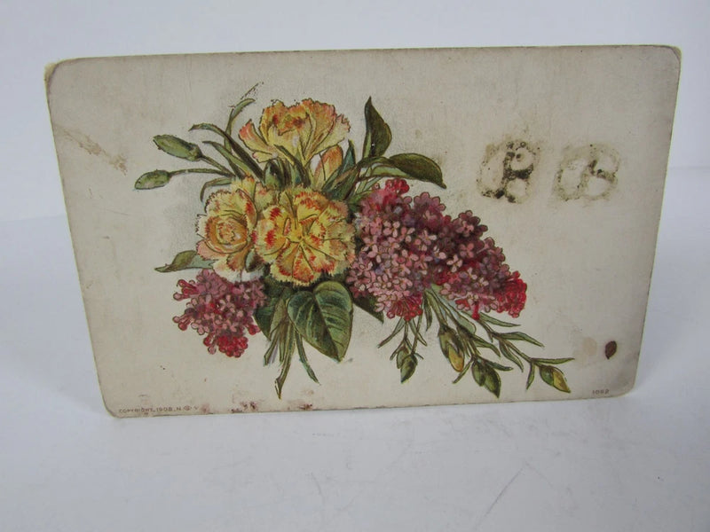 Vintage Postcard Carnation and Lilac Bouquet Embossed Flower Carnation