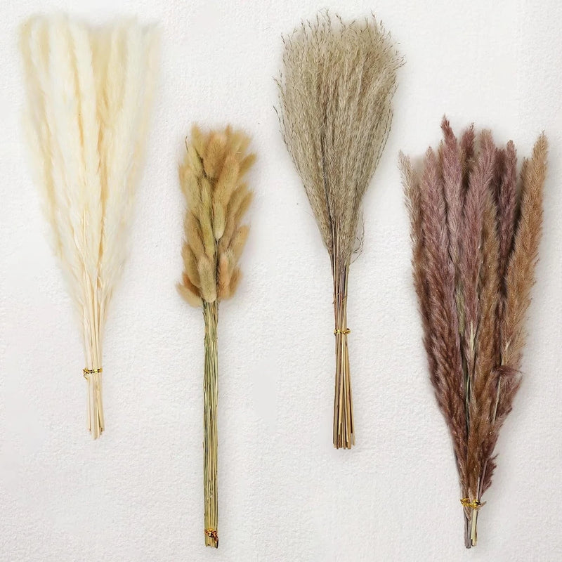 17" 100Pcs Dried Pampas Grass Party Table Decor, Natural Small Boho Pampas Grass Pampas Grass