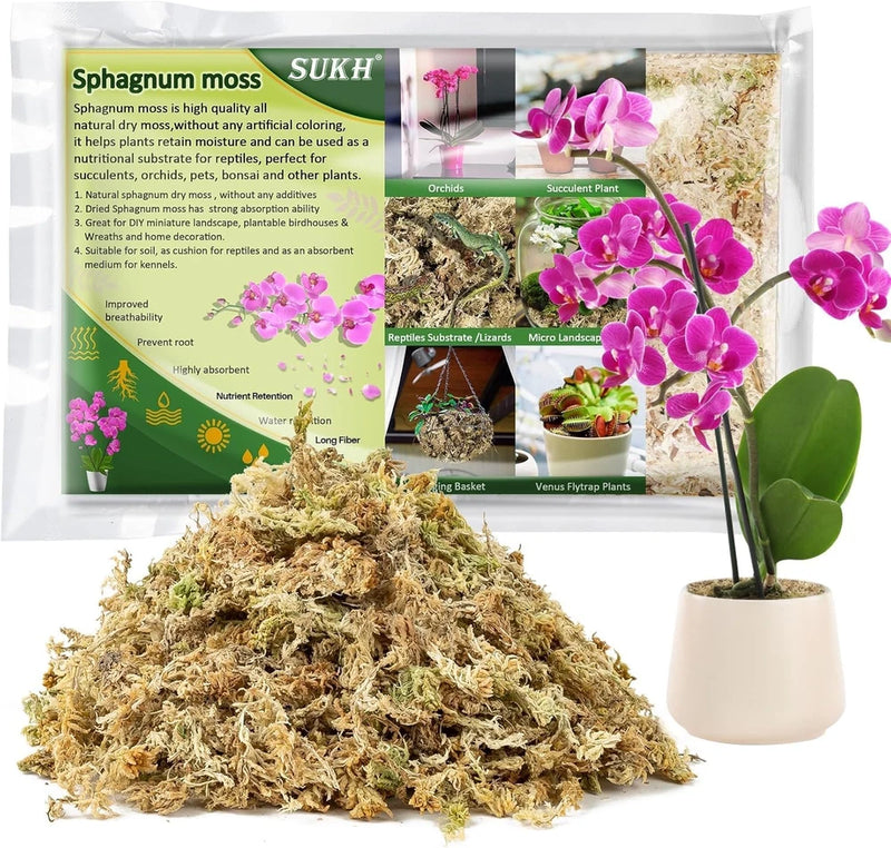 4oz Sphagnum Moss for Plants - Sphagnum Peat Moss Natural Dried Long Fibered for Orchids