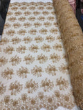 Fabric Sold By The Yard Gold Lace Beads On Mesh Embroidery Sequin Floral Flowers Flowering Plants