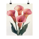 Boho Pink Calla Lilies Flower Art Print Poster, Minimalist Floral Wall Art X4 Lily