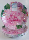 Set / 4 Melamine Shallow Bowls Floral Pink Hydrangea 8.5" Vibrant Colors, New Hydrangea