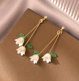 White Lily of The Valley Pendant Earrings Elegant Jewelry Holiday Gift Women New Lily