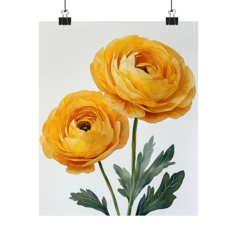 Boho Yellow Ranunculus Flower Art Print Poster, Minimalist Floral Wall Art 3 Ranunculus