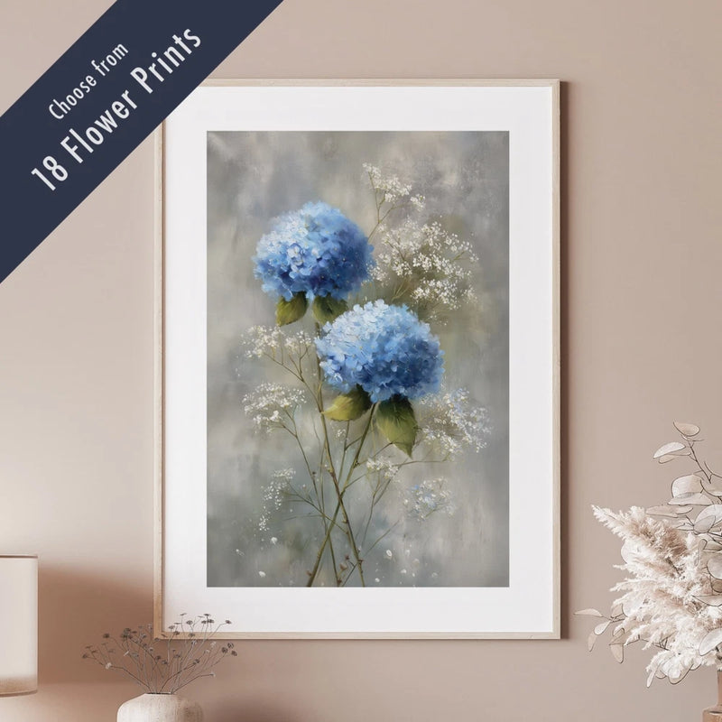 Cottagecore Flower Art Print Ð Floral Oil Painting Style Wall Art Botanical Gift Hydrangea