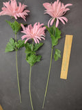 3 Stems 1960s Vintage Poly Flowers - Pink Fuji Chrysanthemums - 13 Inches Flowering Plants