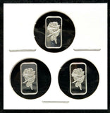 Roses - 3 x 1g Gram Fine Silver Bars!! Roses