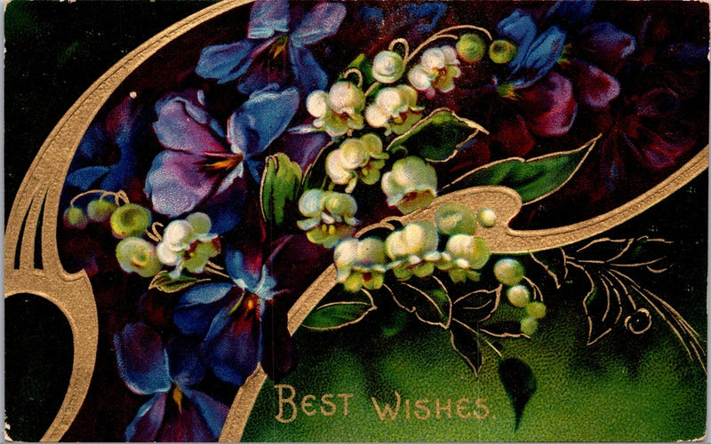 Embossed lily of the valley floral greeting postcard: Best Wishes