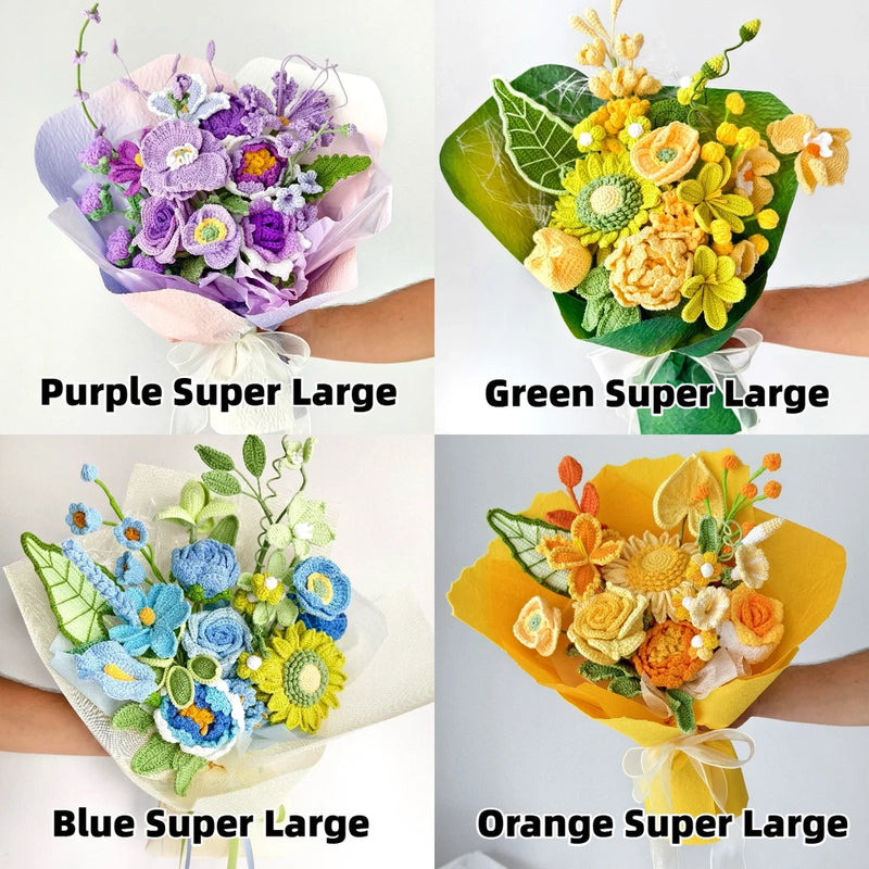 Crochet Flower Bouquet Ð Handmade Tulip, Rose, Sunflower | Forever Yarn Gift Green Plant