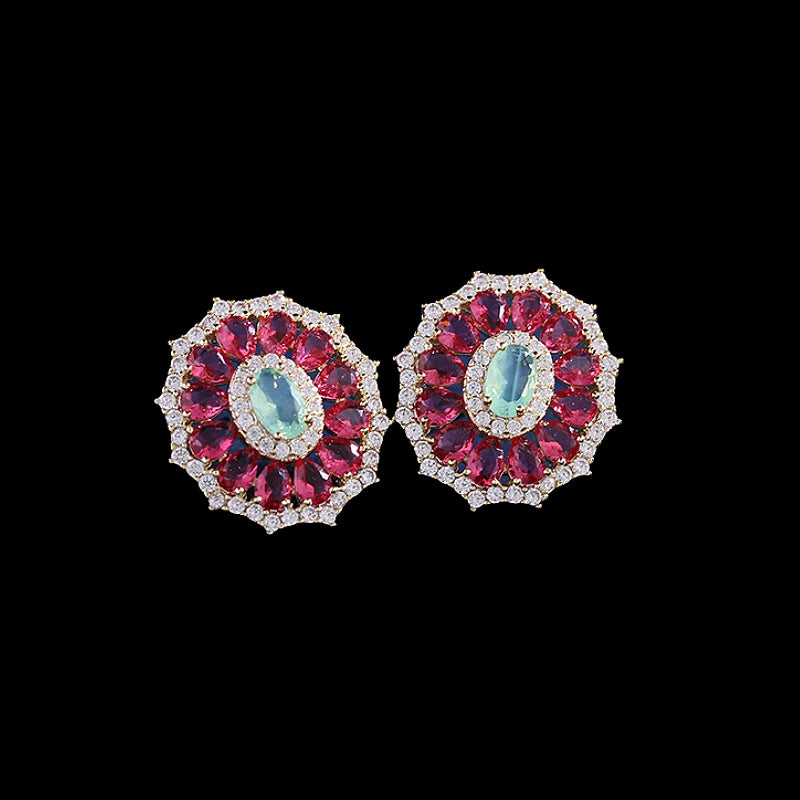Women's Rose Pink/Blue Cubic Zirconia CZ Sunflower Stud Earrings Sunflower