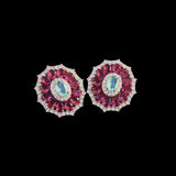 Women's Rose Pink/Blue Cubic Zirconia CZ Sunflower Stud Earrings Sunflower