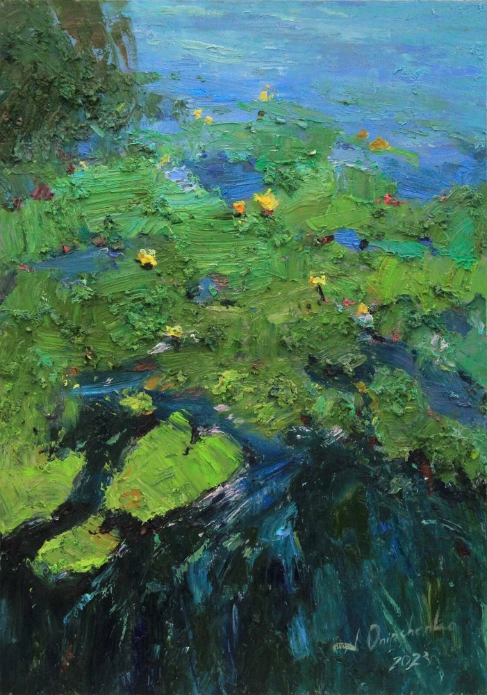 Water lilies Original oil painting IMPRESSIONISM Oil on panel by A Onipchenko Lily