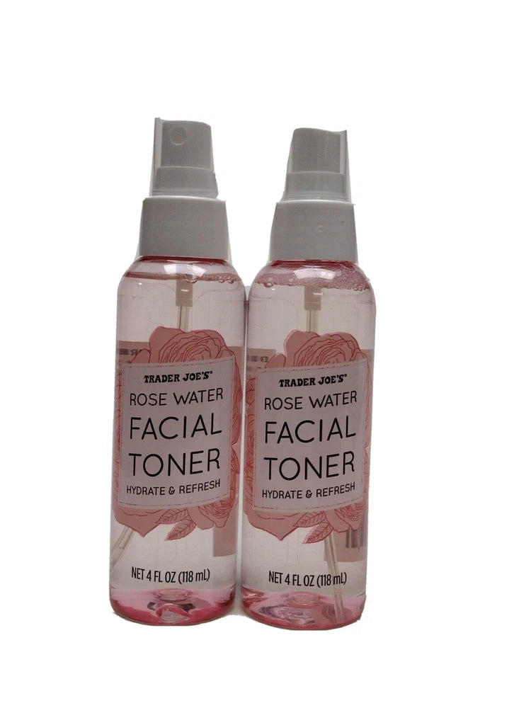 Rose water facial toner bottles, 2-pack, with pump sprayer and rose label