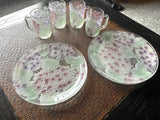 Vintage KIG Indonesia Hydrangea Art Glass 4 Luncheon Plates & 4 Cups (8 pieces) Hydrangea