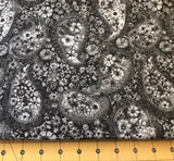 Paisley Floral Black 100% cotton fabric sold by the yard # 2497 Flowering Plants