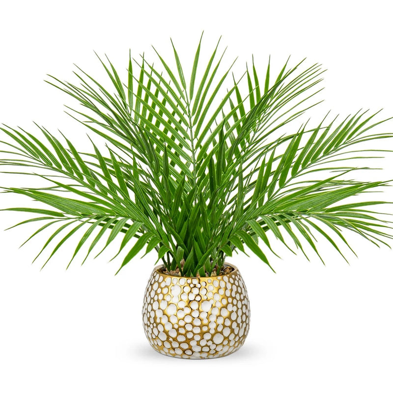 Fake Plants 15'' Faux Palm Plant in Gold-White Pot Realistic Artificial Plant... Green Plant
