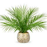 Fake Plants 15'' Faux Palm Plant in Gold-White Pot Realistic Artificial Plant... Green Plant
