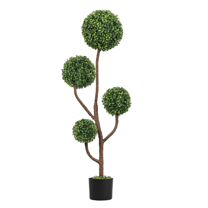 US Stock 1pc 4FT Artificial Boxwood Topiary Tree in Pot, Large Faux Green Plant Green Plant