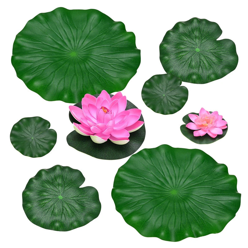 1-Set Artificial Foam Lotus Flower with Water Lily Pad, 4/7/11" [Pink] Lily
