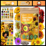 5000+ Non-GMO Sunflower Seeds Mix - 15 Varieties, Heirloom Garden Pack, High Ger Garden Plants