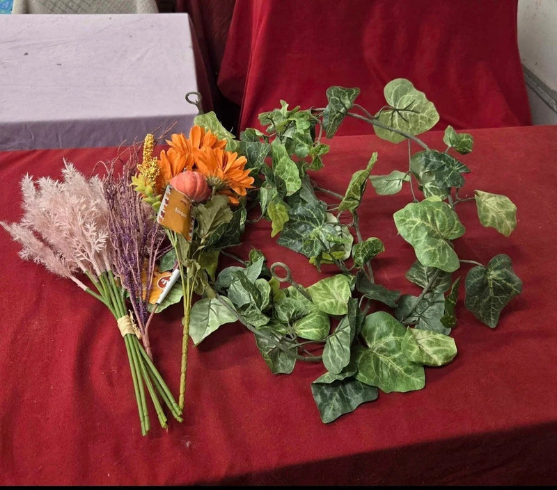 Artificial flower and leaf vine craft bundle with orange blossoms and green foliage
