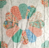 Cranston Floral Dresden Plate Cheater Quilt 12" Square Pink Green Cotton Fabric Flowering Plants